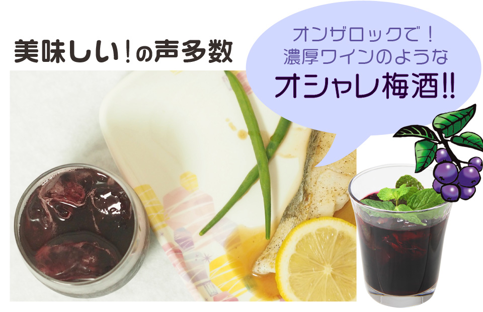 紀州のブルーベリー梅酒,和歌山の梅とブルーベリーのコラボ梅酒,オンザロックで濃厚ワインのようなオシャレ梅酒